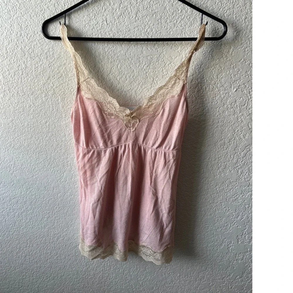 Eberjey Pink Lace Trim‎ Babydoll Camisole Top Empire Waist Layer Y2K Angelcore - Picture 2 of 8